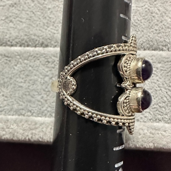 New Sterling Silver Boho Double Purple Amethyst Ring Size 9 Gemstone Crystal - Picture 4 of 11
